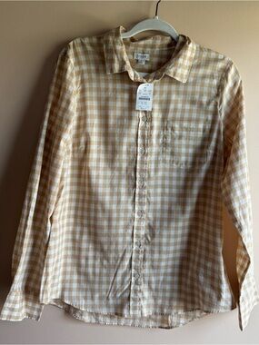 J. Crew Men's Cream and Yellow Gingham Button-Down Shirt